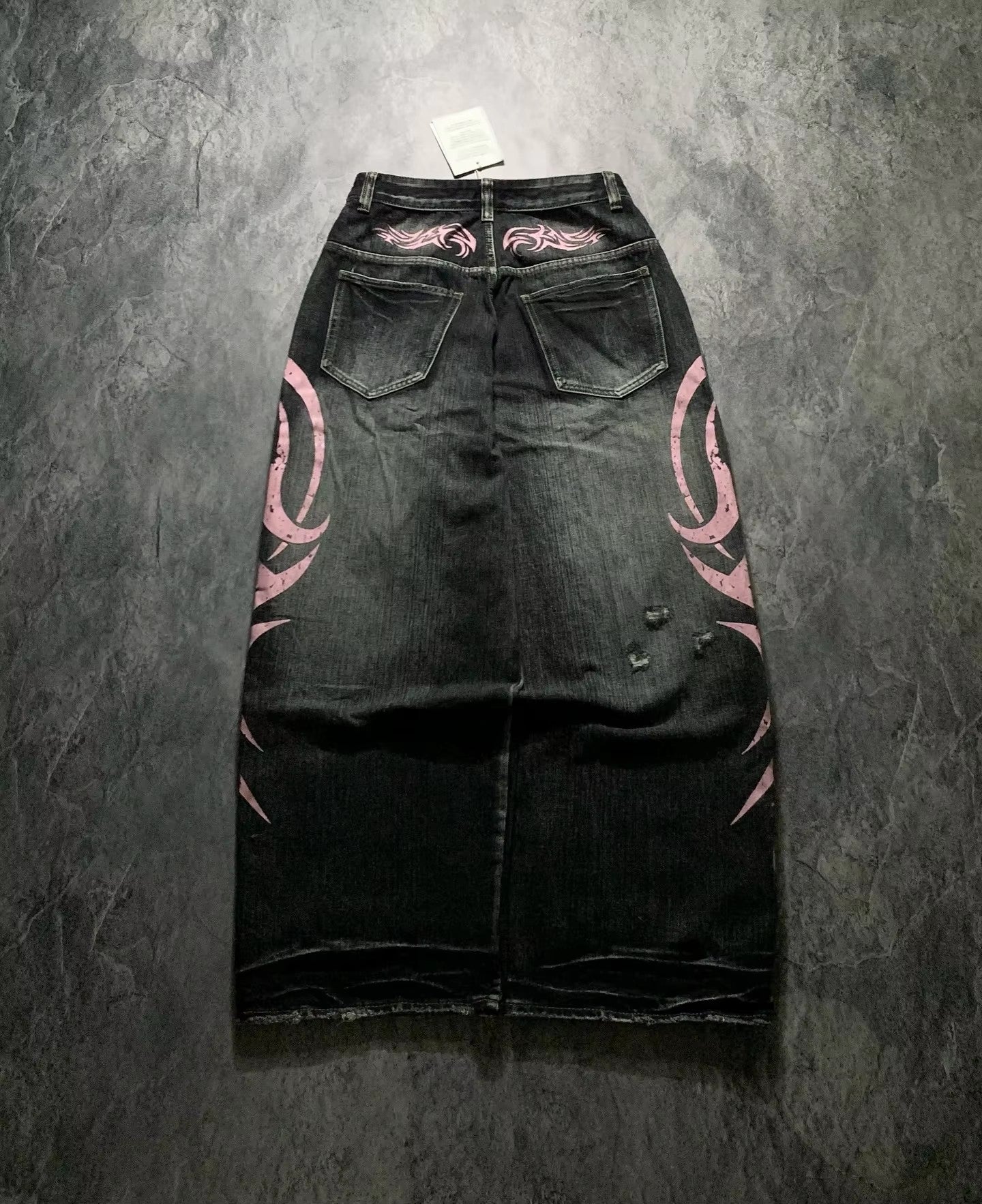 Street Retro Jeans for Women, Mottled Totem Print, Loose Fit Hip Hop Pants, American Straight Wide Leg Couple Jeans