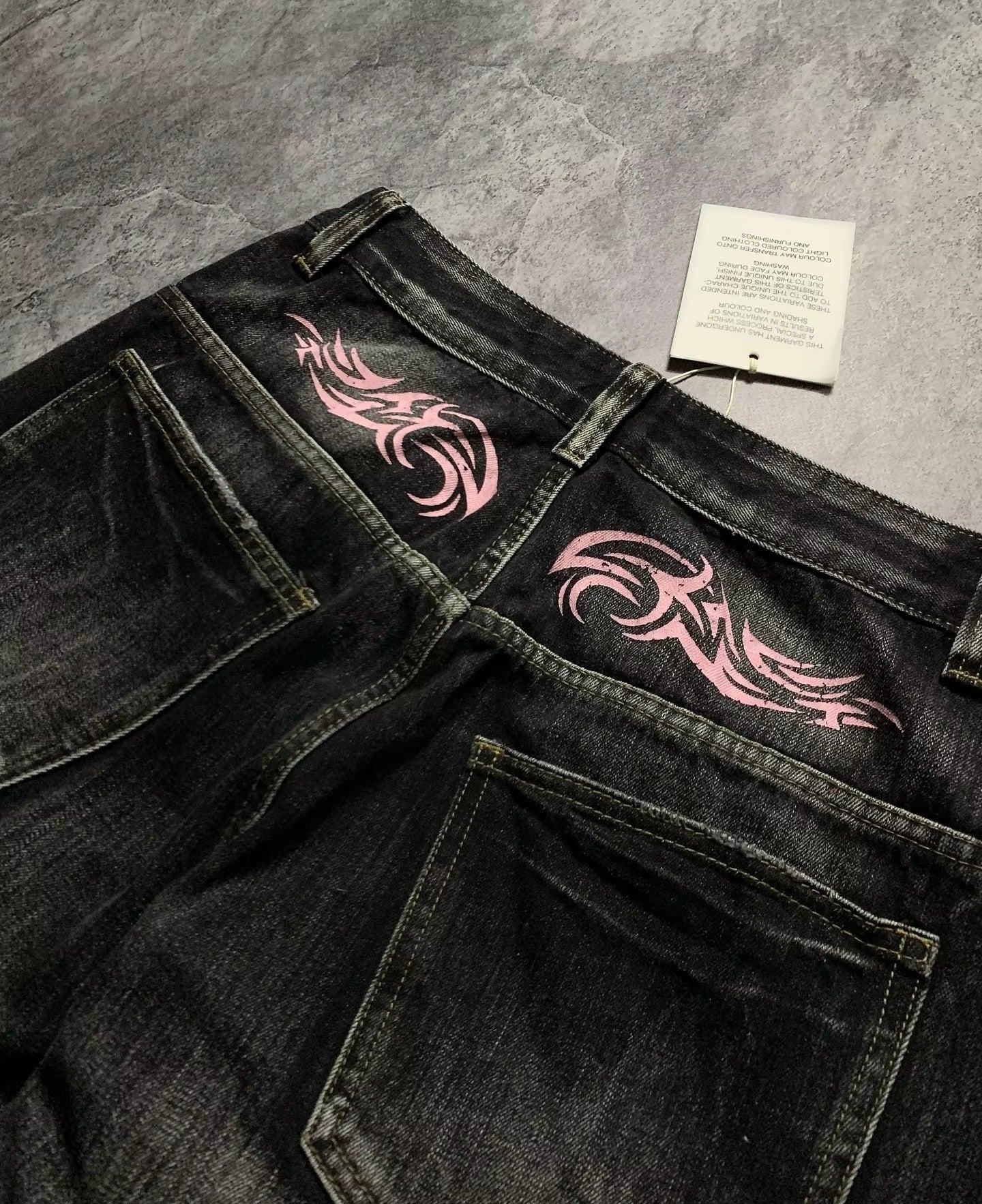 Street Retro Jeans for Women, Mottled Totem Print, Loose Fit Hip Hop Pants, American Straight Wide Leg Couple Jeans