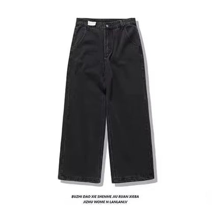 Street Retro Jeans for Women, Mottled Totem Print, Loose Fit Hip Hop Pants, American Straight Wide Leg Couple Jeans