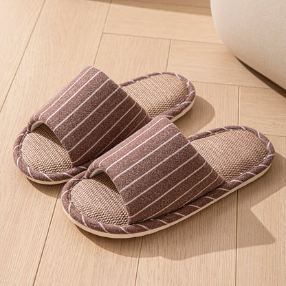 Fashion Stripe Flax Indoor Slippers For Women NonSlip Soft Sole Comfortable Spring  Autumn Bedroom  6