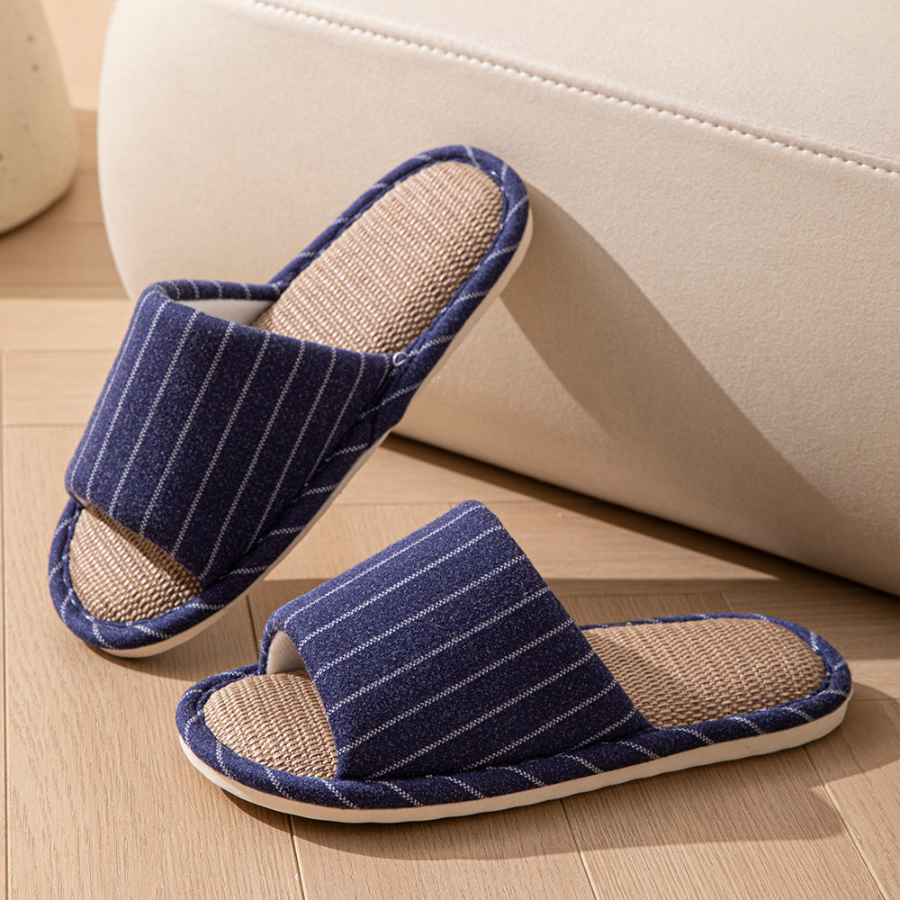 Fashion Stripe Flax Indoor Slippers For Women NonSlip Soft Sole Comfortable Spring  Autumn Bedroom  7