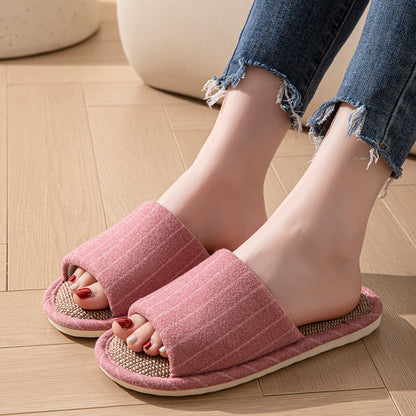 Fashion Stripe Flax Indoor Slippers For Women NonSlip Soft Sole Comfortable Spring  Autumn Bedroom  9