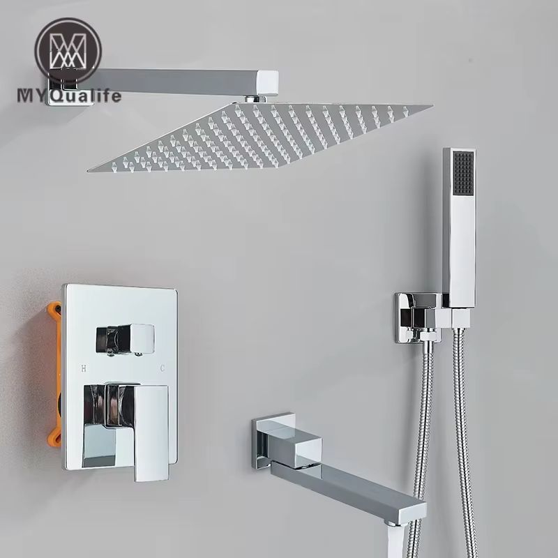 Chrome Rainfall Shower Faucet Set – 2/3 Way Brass Diverter Mixer Tap
