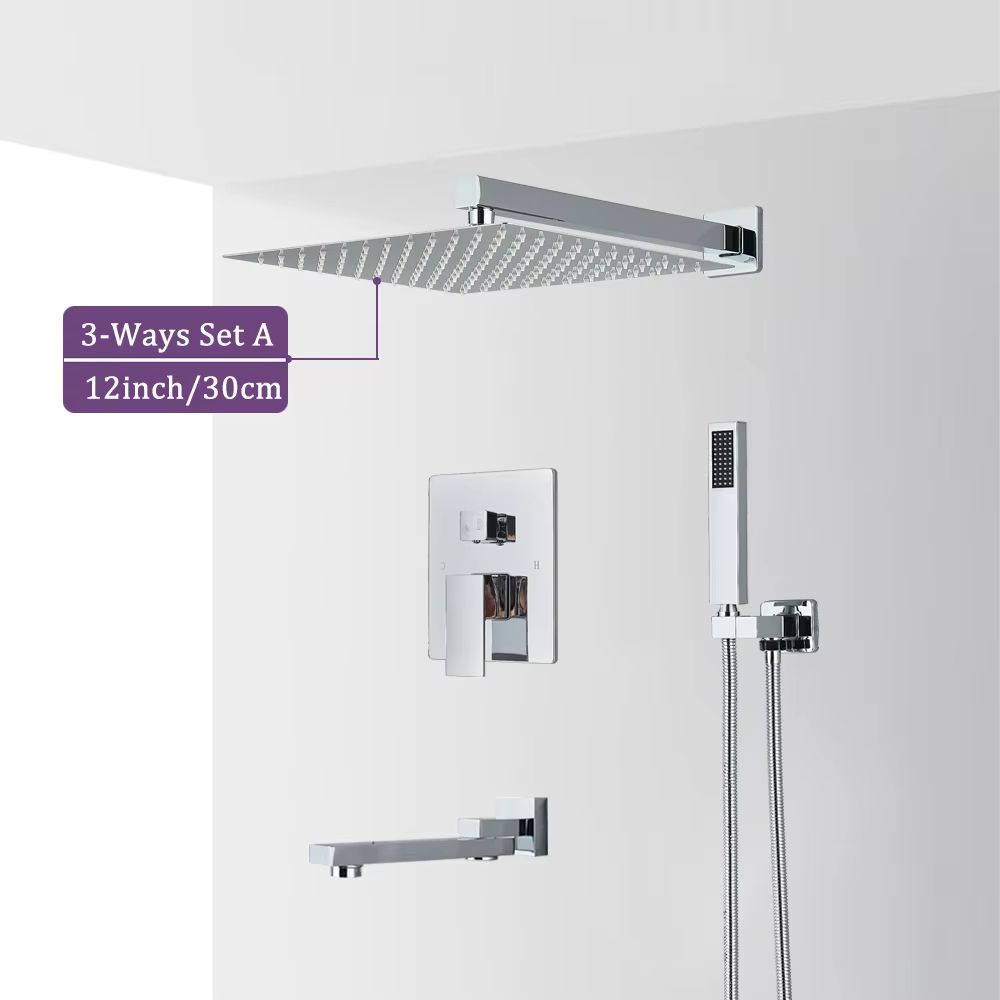 Chrome Rainfall Shower Faucet Set  23 Way Brass Diverter Mixer Tap 10