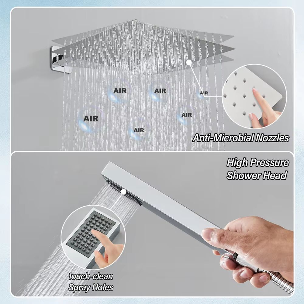 Chrome Rainfall Shower Faucet Set  23 Way Brass Diverter Mixer Tap 2