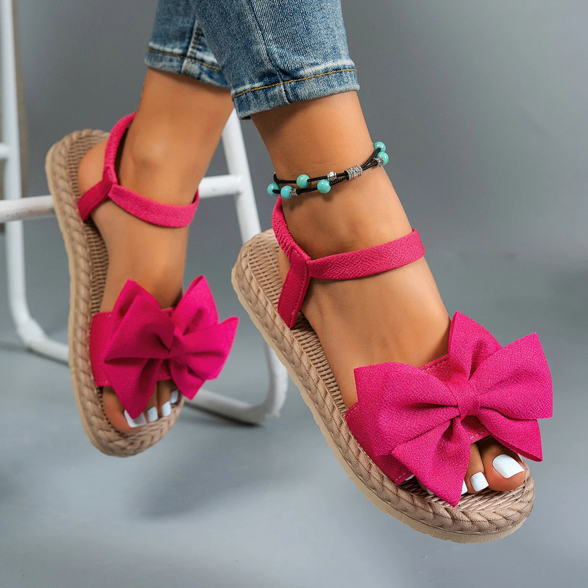Lightweight Women Sandals For Summer Trendy Fashion Beach Slippers With Bow Tie Outdoor Flat Casual 2