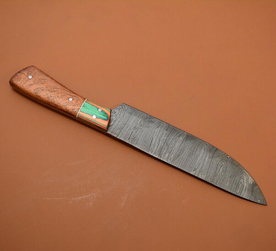 Handmade Full Tang Damascus Kitchen Chef Knife  Rosewood Handle  Custom Forged High Carbon Steel Bl 1
