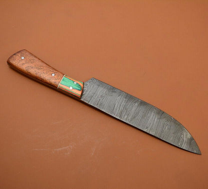 Handmade Full Tang Damascus Kitchen Chef Knife  Rosewood Handle  Custom Forged High Carbon Steel Bl 1