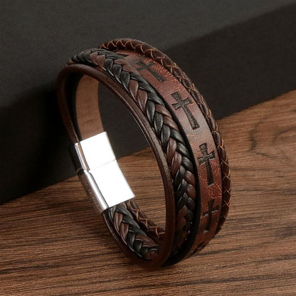 Vintage Handwoven HipHop Punk Bracelets With Cross Logo Leather Hand Jewelry Gift For Men And Women 1