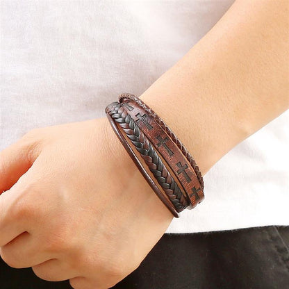 Vintage Handwoven HipHop Punk Bracelets With Cross Logo Leather Hand Jewelry Gift For Men And Women 5
