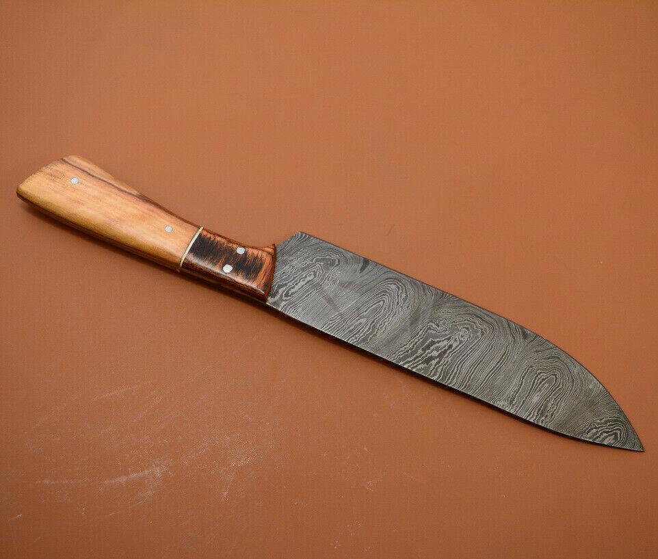 Custom Handmade Damascus Steel Chef Knife  Full Tang Kitchen Knife With Rosewood Handle 2