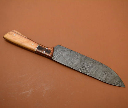 Custom Handmade Damascus Steel Chef Knife  Full Tang Kitchen Knife With Rosewood Handle 2
