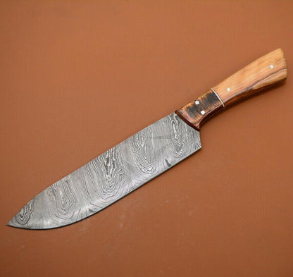 Custom Handmade Damascus Steel Chef Knife | Full Tang Kitchen Knife with Rosewood Handle