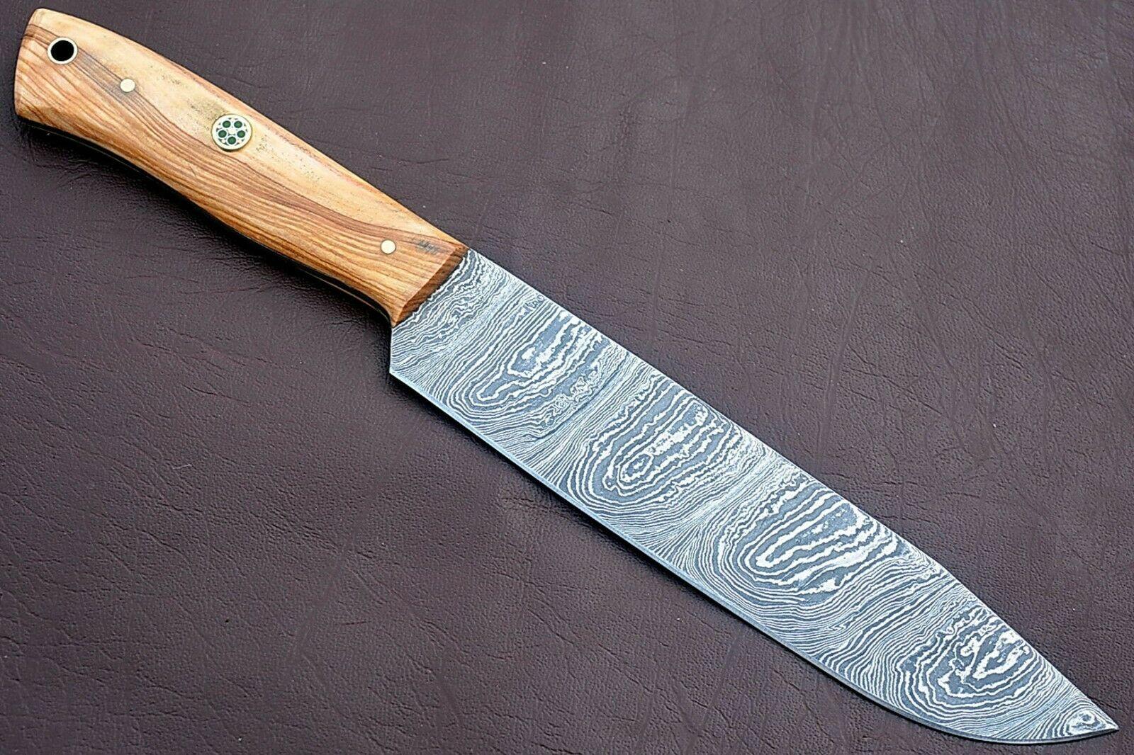Handmade Full Tang Damascus Kitchen Chef Knife With Poplar Wood Handle  Custom Forged High Carbon B 1