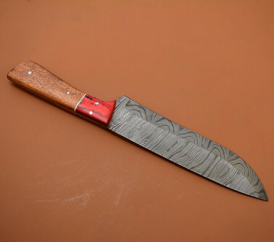 Handmade Full Tang Damascus Kitchen Chef Knife  Rosewood Handle  Custom Forged High Carbon Steel 1