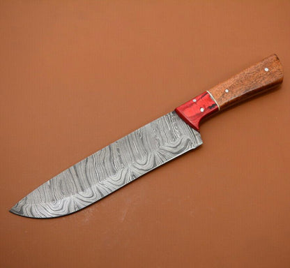 Handmade Full Tang Damascus Kitchen Chef Knife | Rosewood Handle | Custom Forged High Carbon Steel