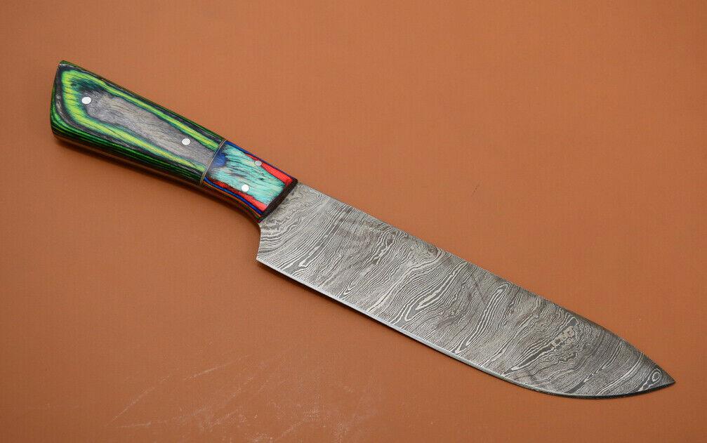 Custom Handmade Damascus Chef Knife With Popular Wood Handle  Full Tang Kitchen Knife 2