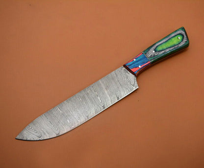 Custom Handmade Damascus Chef Knife with Popular Wood Handle | Full Tang Kitchen Knife
