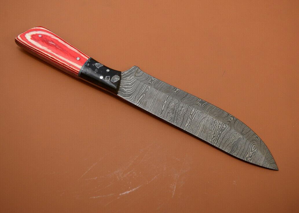 Hand Forged Damascus Steel Chef Knife  Poplar Wood Handle Kitchen Blade 1