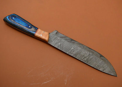 Professional Handmade Damascus Steel Kitchen Knife With Poplar Wood Handle 1