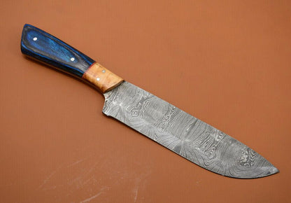 Professional Handmade Damascus Steel Kitchen Knife With Poplar Wood Handle 2