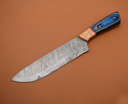 Professional Handmade Damascus Steel Kitchen Knife with Poplar Wood Handle