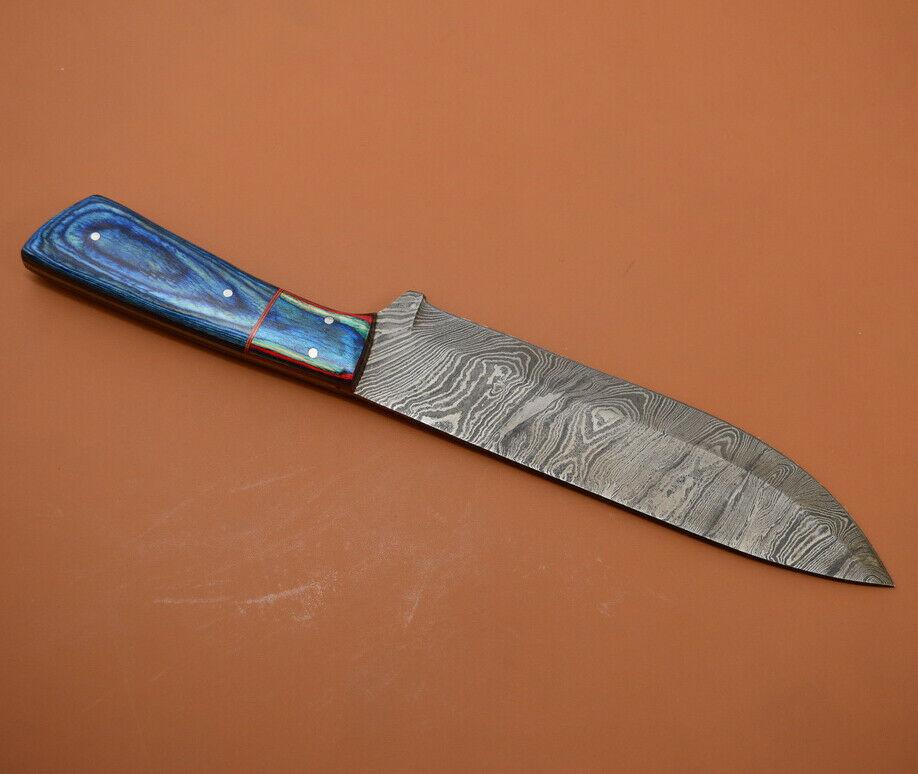 Unique Damascus Steel Chef Knife  Custom Handmade Kitchen Tool With Wooden Handle 2