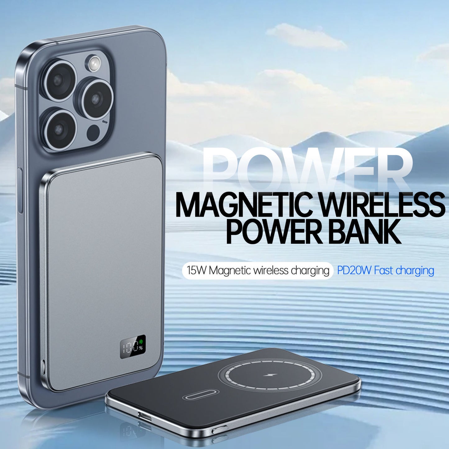 Magnetic Wireless Fast Charging LED Display, Ultra Thin Power Bank for MagSafe, Portable Battery for iPhone Samsung
