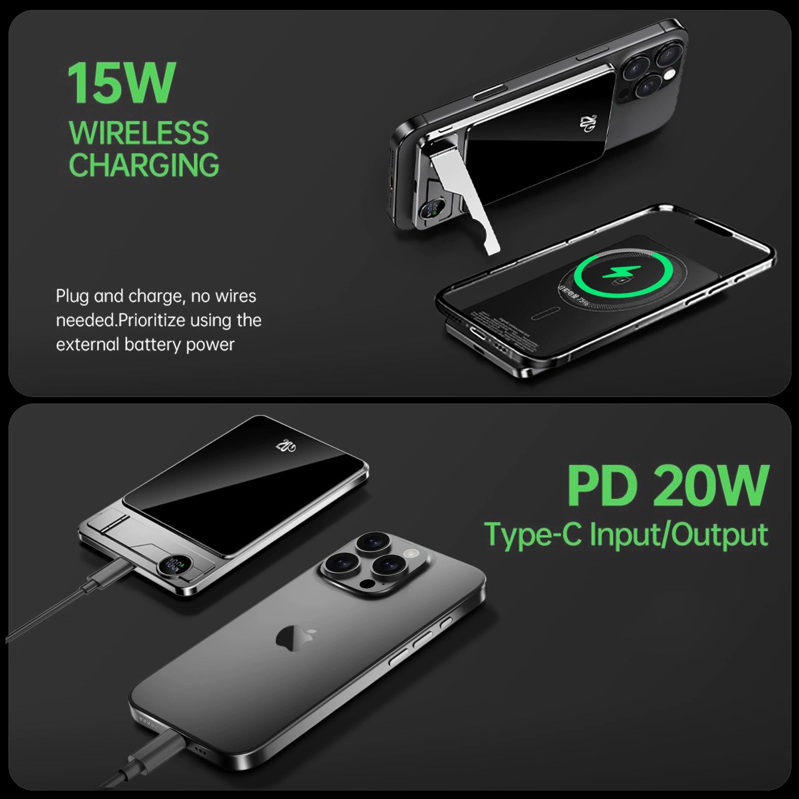 Portable Magnetic Wireless Power Bank 10000mAh Ultra Slim, 20W Fast Charging Battery for iPhone, Samsung, Xiaomi, Apple