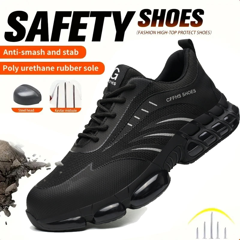 Lightweight Breathable Anti-Smash and Anti-Puncture Safety Shoes, Comfortable Steel Toe Work Shoes for Industrial