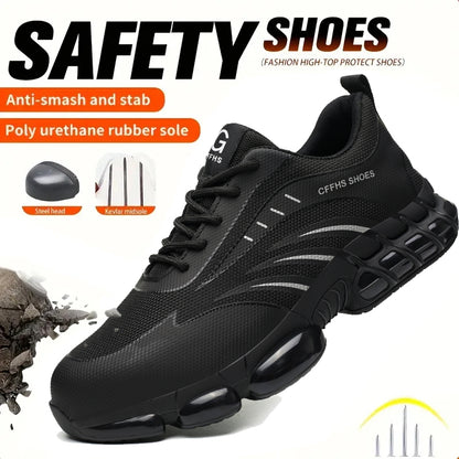 Lightweight Breathable Anti-Smash and Anti-Puncture Safety Shoes, Comfortable Steel Toe Work Shoes for Industrial