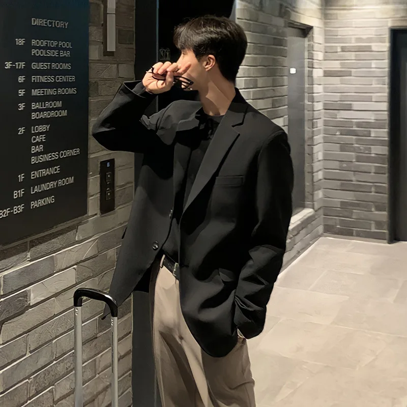 Trendy Mens Casual Blazer Autumn Loose Fit Black Jacket Western Style Single Breasted Dongdaemun Fa 6