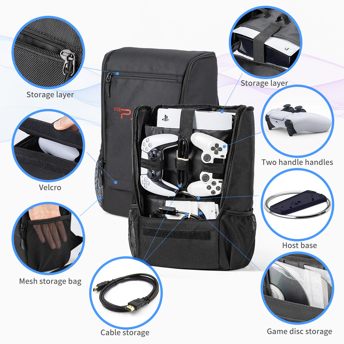 PS5 Pro Carrying Backpack, Large Capacity Bag for Disc/Digital Console & Accessories, Comfortable & Durable