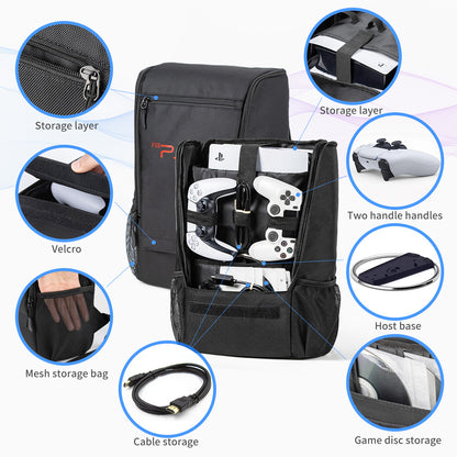PS5 Pro Carrying Backpack, Large Capacity Bag for Disc/Digital Console & Accessories, Comfortable & Durable