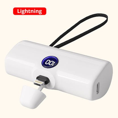 External Battery Type C or Lightning Plug, Power Bank for iPhone Samsung Xiaomi OPPO, Powerbank Fast Charging Portable