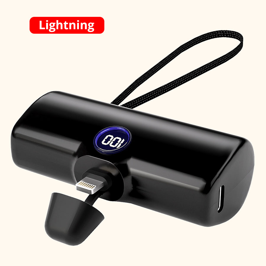 External Battery Type C or Lightning Plug, Power Bank for iPhone Samsung Xiaomi OPPO, Powerbank Fast Charging Portable