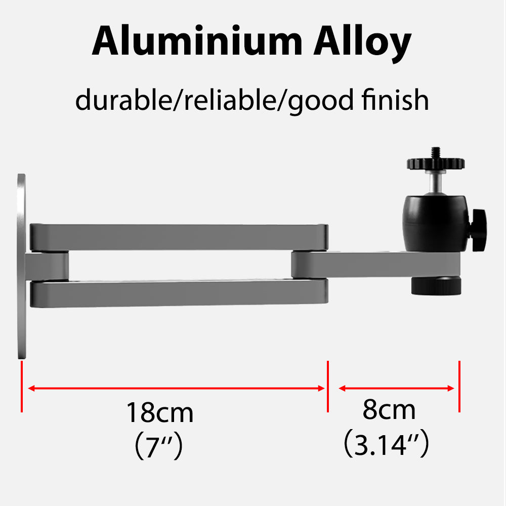 Aluminium Alloy Adjustable Folding Arm Holder, Foldable Projector Wall Mount, Stand with 1/4 Inch Thread Screw Ball Head