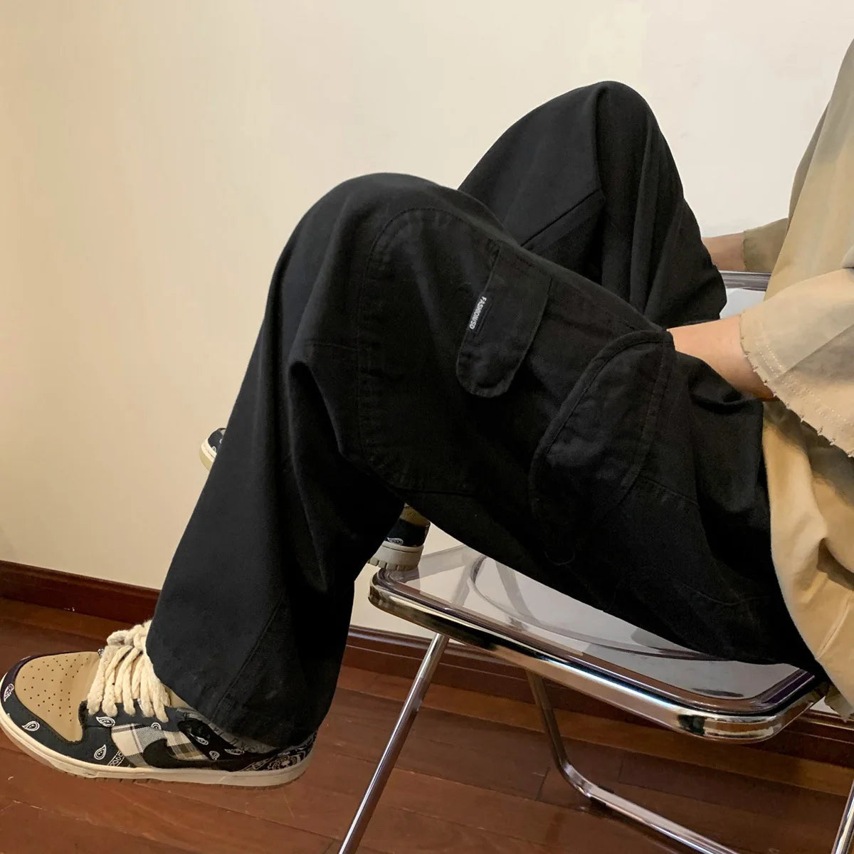 Unisex Cargo Pants, Loose Fit Streetwear, Solid Color Wide Leg Trousers, Trendy and Versatile