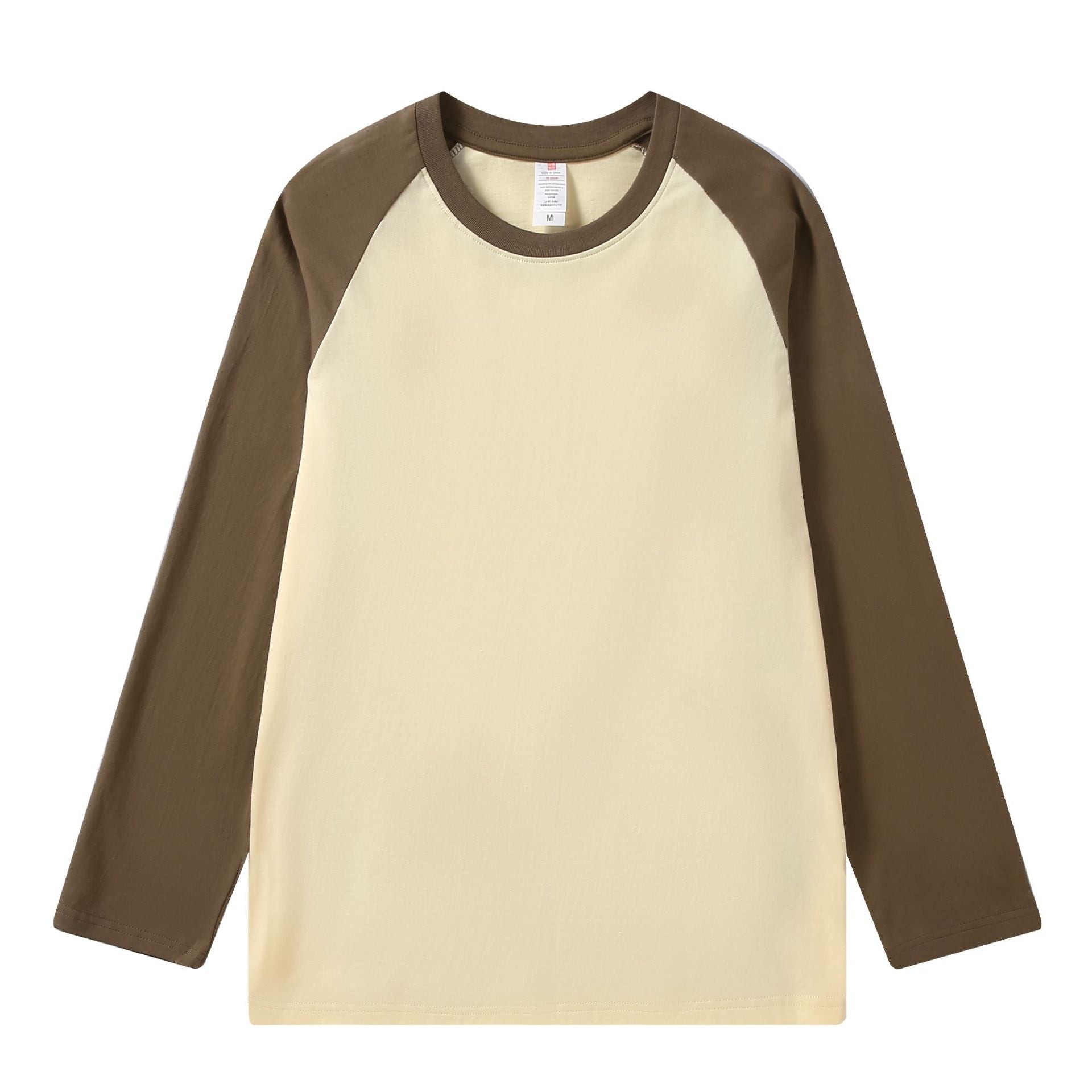Retro Mens T Shirt Pure Cotton Long Sleeve Top Loose Fit US Style Splicing Shoulder Sleeve Design 7