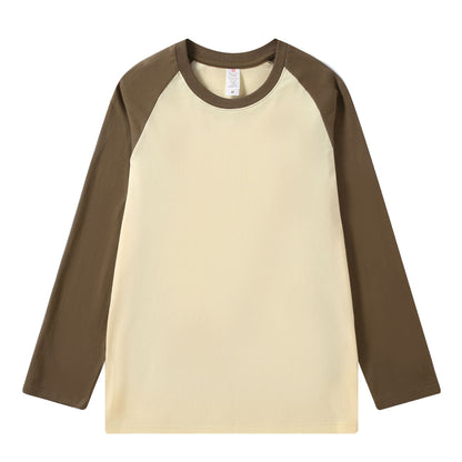 Retro Mens T Shirt Pure Cotton Long Sleeve Top Loose Fit US Style Splicing Shoulder Sleeve Design 7