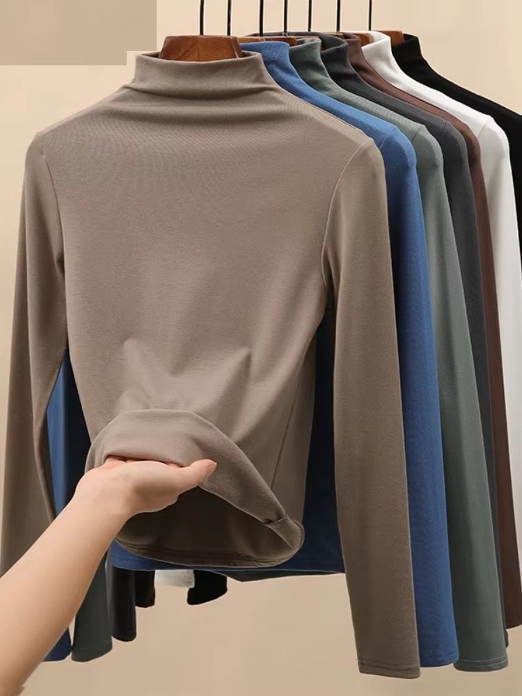 Womens Half Turtleneck Pullover, Slim Black Modal Bottoming Shirt, Thickened Long Sleeve Top for Autumn Winter