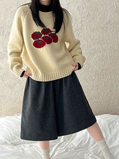 Autumn New Soft Pullover Tomato Pattern Knitted Sweater Loose Round Neck 6