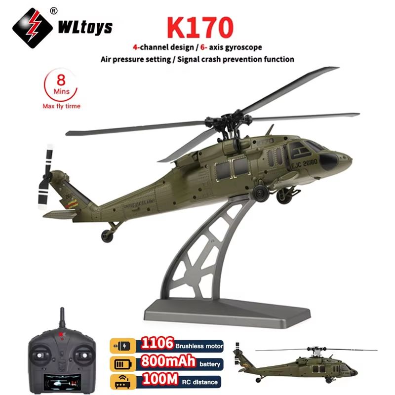 WLtoys K170 RC Helicopter – 2.4G 6-Axis Gyroscope 4CH Altitude Hold Remote Control Toy