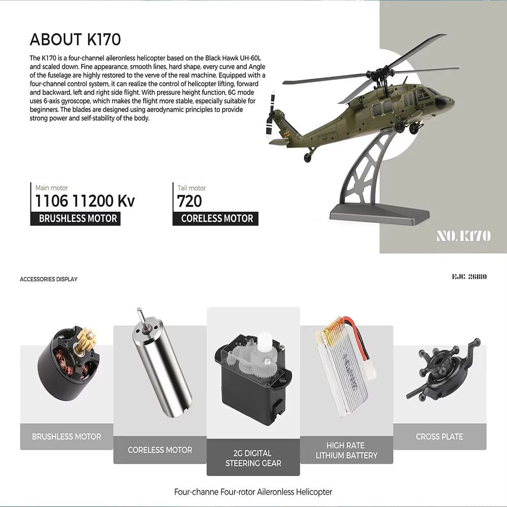 WLtoys K170 RC Helicopter  24G 6Axis Gyroscope 4CH Altitude Hold Remote Control Toy 5