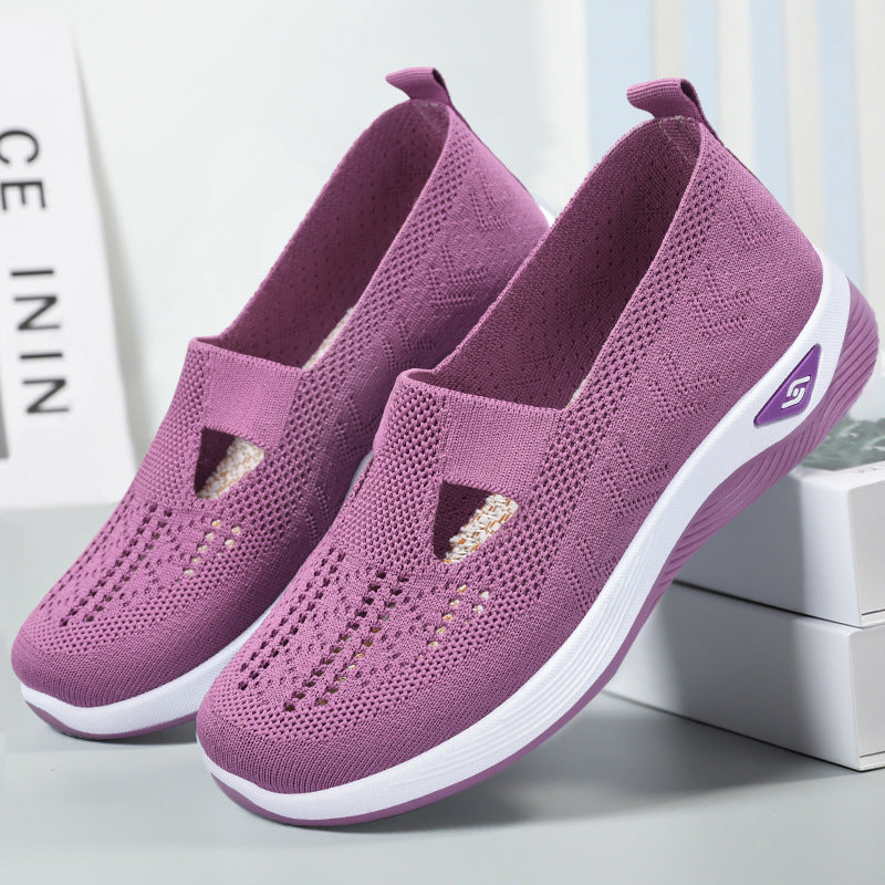 Casual Blue Mesh Womens Shoes, Breathable & Comfortable Soft Sole Loafers for Mothers, Perfect for Spring and Summer