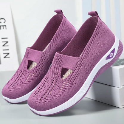 Casual Blue Mesh Womens Shoes, Breathable & Comfortable Soft Sole Loafers for Mothers, Perfect for Spring and Summer
