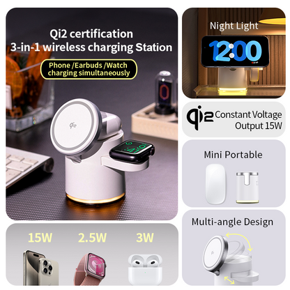 3in1 Wireless Charger Foldable Dock Qi2 Fast Charging Station Stand For IPhone  AirPods Apple Watch 1