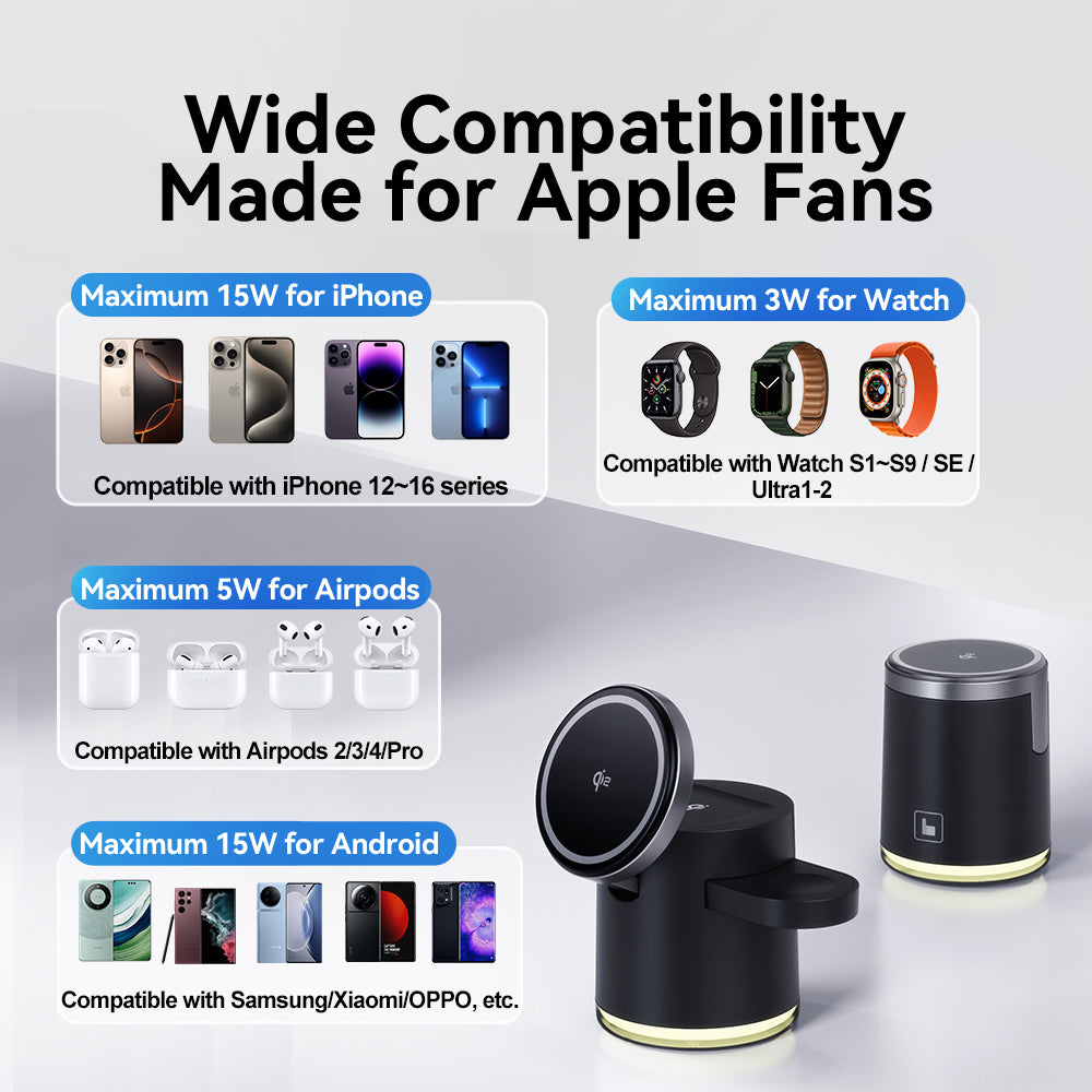 3in1 Wireless Charger Foldable Dock Qi2 Fast Charging Station Stand For IPhone  AirPods Apple Watch 4