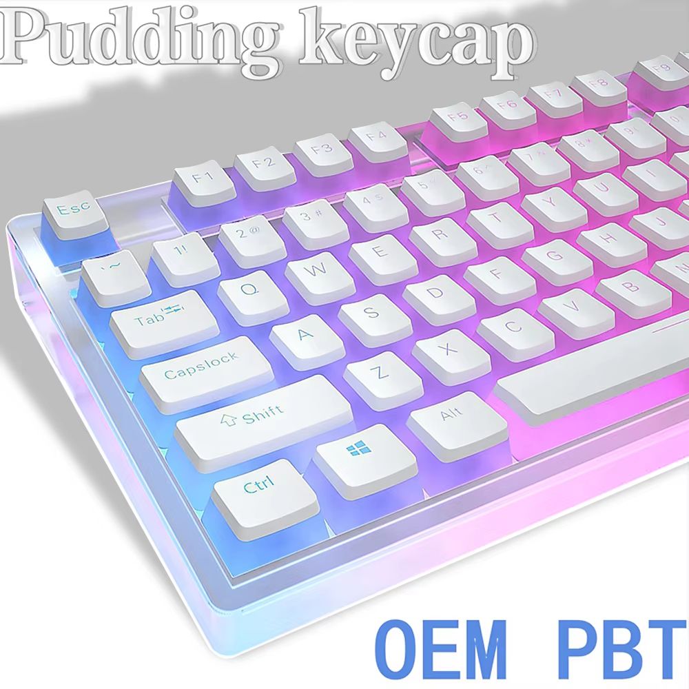 129Keys Keyboard Keycap OEM Profile PBT Material Key Cap for Mx Hot Swap Mechanical Keyboard Switch Transparent Pudding
