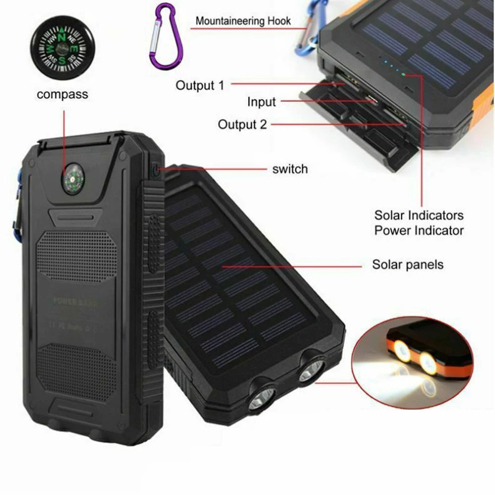 Outdoor Waterproof Solar Power Bank Two Way Fast Charging Power Bank Flashlight Portable Charger Fo 3